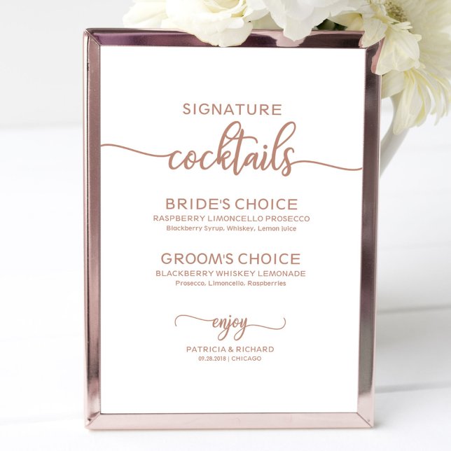 Affiche Panneau de cocktails de signature de mariage en or (Créateur téléchargé)