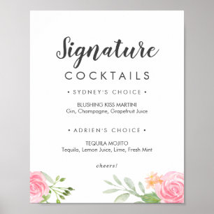 Affiche Panneau de cocktails Pivoine de printemps
