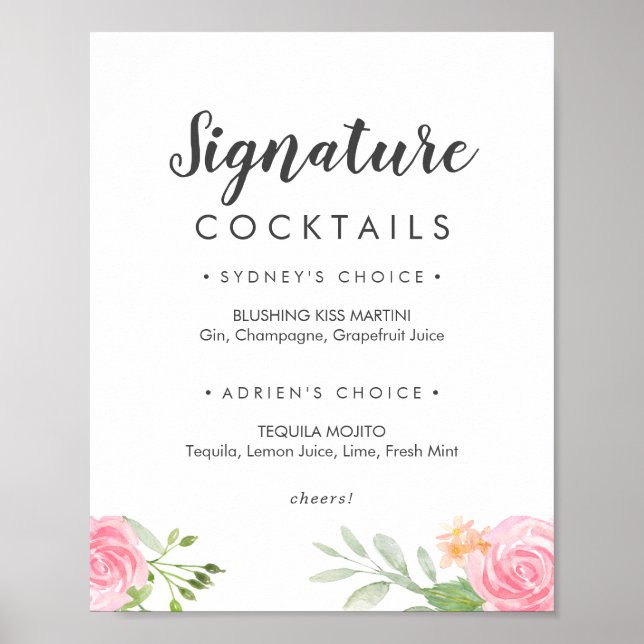 Affiche Panneau de cocktails Pivoine de printemps (Devant)