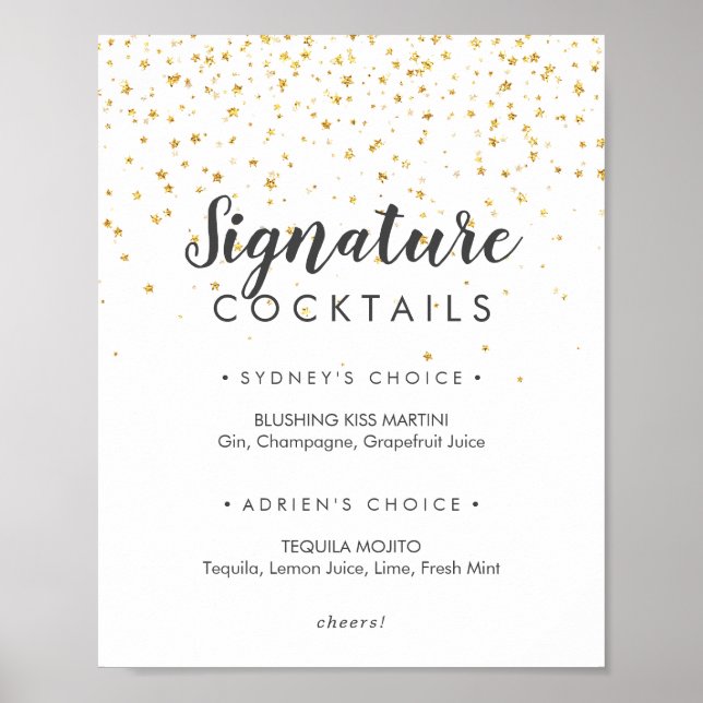 Affiche Panneau de cocktails signature de mariage confetti (Devant)