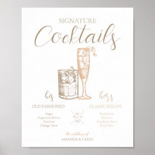 Affiche Panneau de cocktails signature de mariage de coule