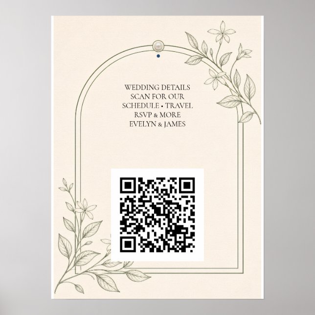 Affiche Panneau de code QR de site Web de mariage botaniqu (Devant)