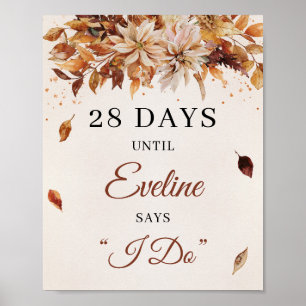 Affiche Panneau de compte à rebours de mariage bohème d'au