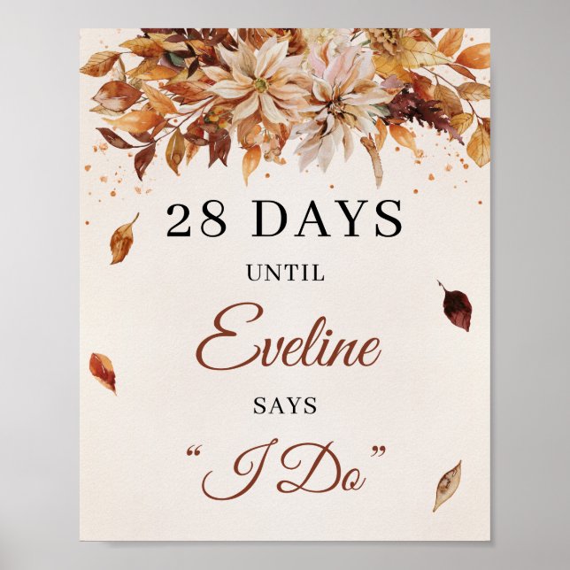 Affiche Panneau de compte à rebours de mariage bohème d'au (Devant)