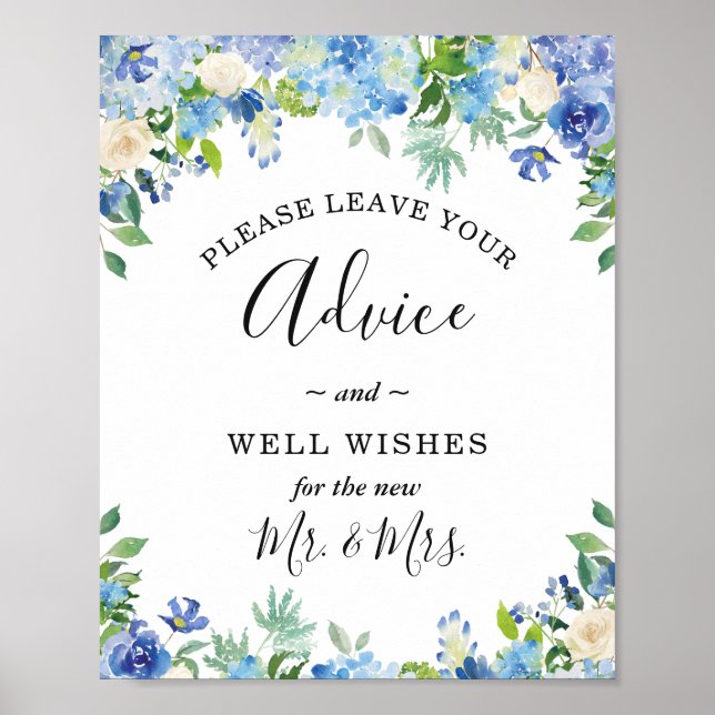 Affiche Panneau de conseil Blue Hydrangea et puits (Devant)