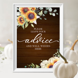 Affiche Panneau de conseils de Baby Shower avec tournesols