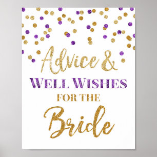 Affiche Panneau de conseils de confettis or et violet pour