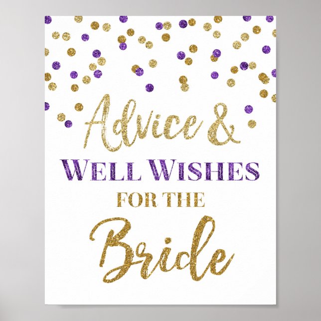 Affiche Panneau de conseils de confettis or et violet pour (Devant)