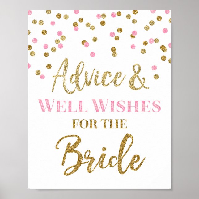 Affiche Panneau de conseils pour la mariée en or rose et c (Devant)