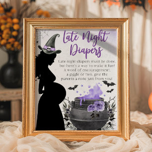 Affiche Panneau de Couches de Nuit de Bébé Sorcière Violet