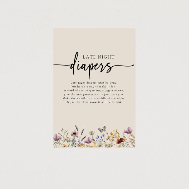 Affiche Panneau de Couches de Nuit Floral (Boho Floral Late Night Diapers Sign with Butterfly by Painted Paperie
)