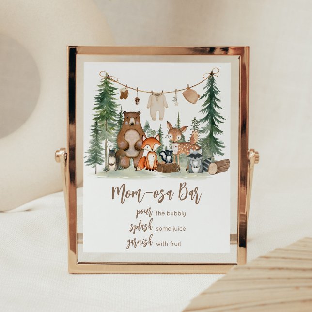 Affiche Panneau de couches de nuit pour animaux de la forê (Woodland Animals Adventure Awaits Rustic Baby Shower Sign)