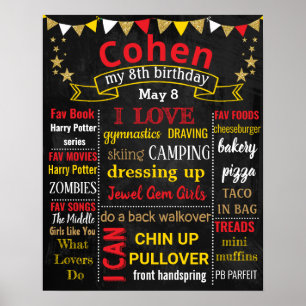 Affiche Panneau de craie de la fête du 8e anniversaire pou