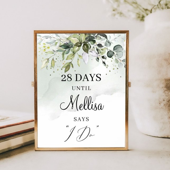 Affiche Panneau de décompte bohème à feuillage de verdure  (Watercolor greenery foliage boho countdown sign)
