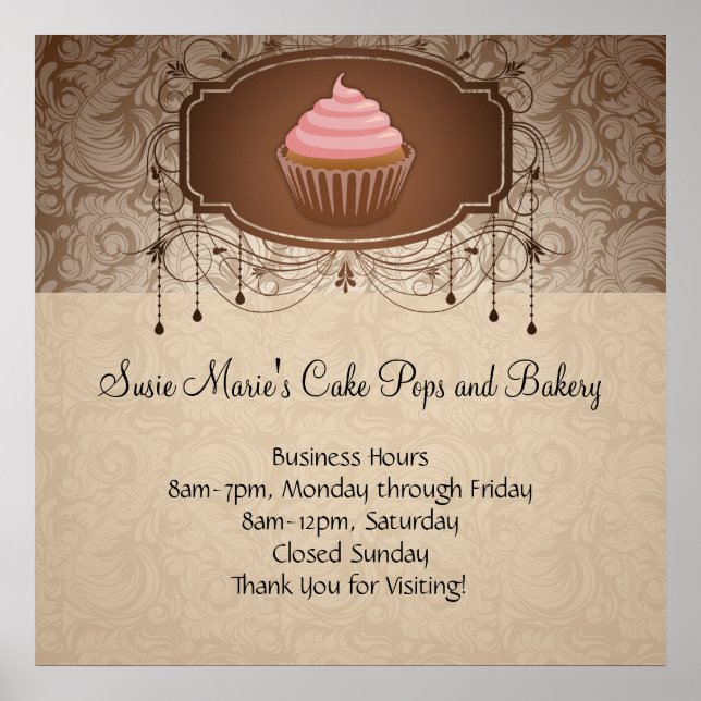 Affiche Panneau de design de cupcake en damas au moka Élég (Devant)