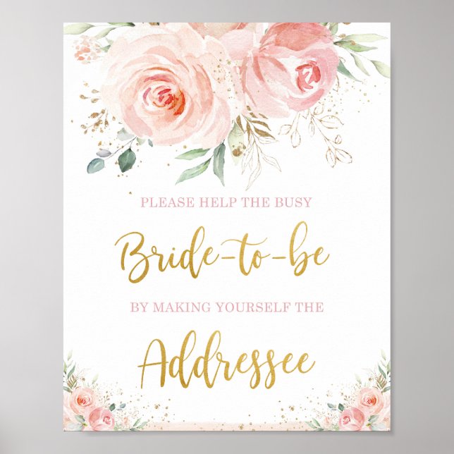 Affiche Panneau de destinataire floral rose blush chic ave (Devant)