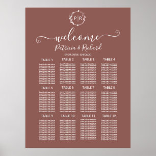 Affiche Panneau de disposition de mariage à monogramme en