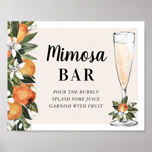Affiche Panneau de douche de bar Mimosa à fleurs d'Orange (Devant)