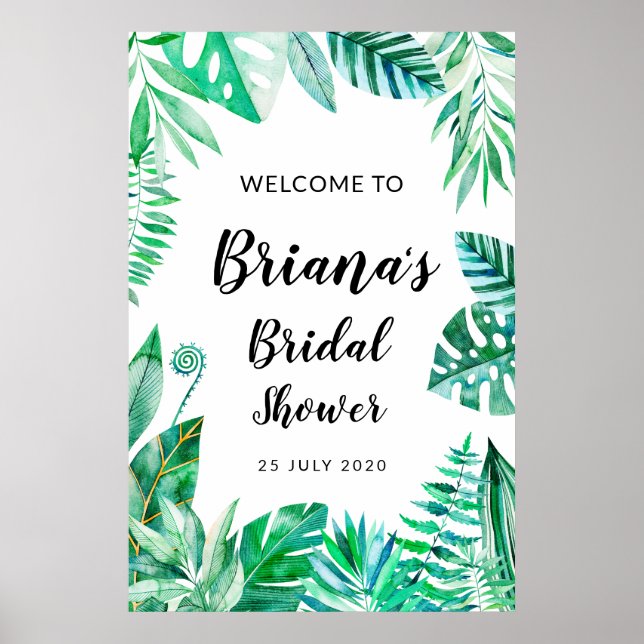 Affiche Panneau de douche de mariée tropical, mariage trop (Devant)