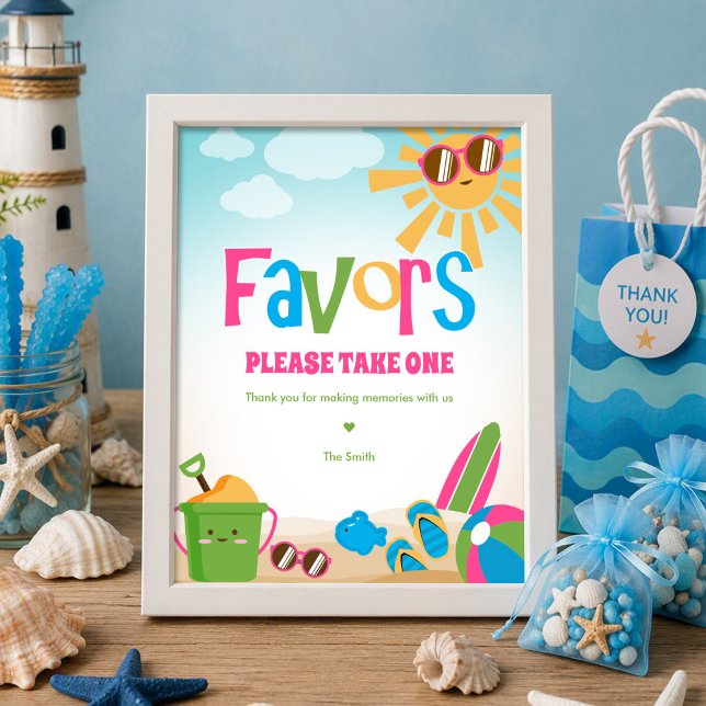 Affiche Panneau de Faveur d'Anniversaire de Thème de Plage (Créateur téléchargé)
