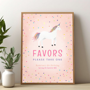 Affiche Panneau de faveur d'anniversaire licorne arc-en-ci
