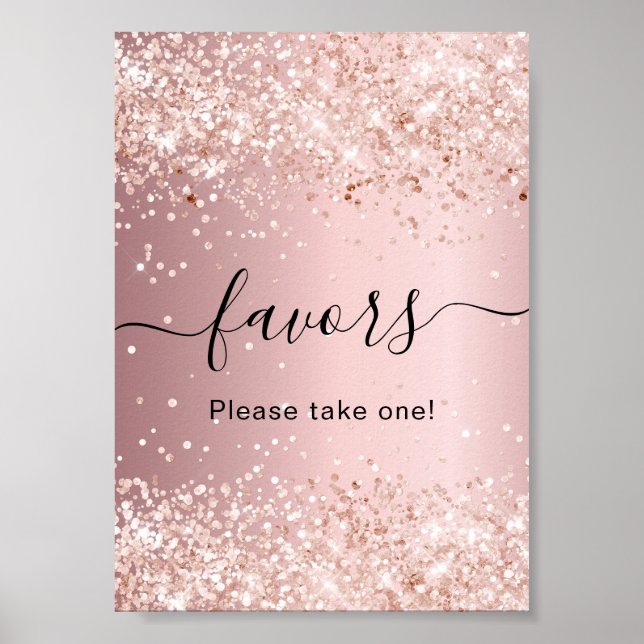 Affiche Panneau de faveur de fête à paillettes rose blush (Devant)