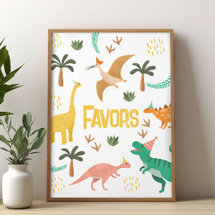 Affiche Panneau de faveur de fête de dinosaures jurassique