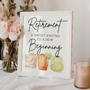 Affiche Panneau de faveur de fête de retraite, Nouveau Déb