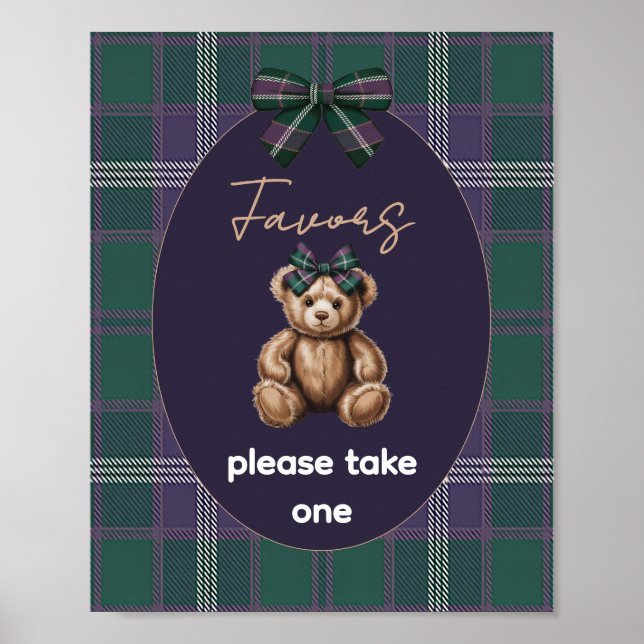 Affiche Panneau de faveur d'ours chic élégant fantaisie (Devant)