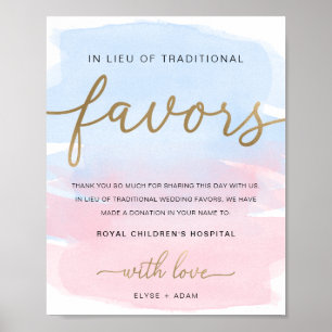 Affiche Panneau de faveur en or aquarelle rose bleu