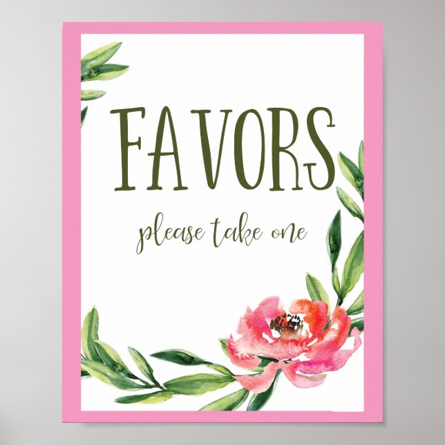 Affiche Panneau de faveur floral aquarelle rose et vert (Devant)