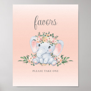 Affiche Panneau de Faveurs de Baby Shower Fille à l'Élépha