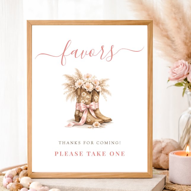 Affiche Panneau de Faveurs de Baby Shower Fille : Bottes W (Créateur téléchargé)