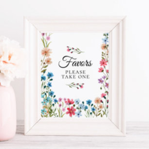 Affiche Panneau de Faveurs de Baby Shower Fleur Sauvage