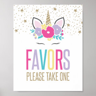 Affiche Panneau de Faveurs de Fête d'Anniversaire Licorne 