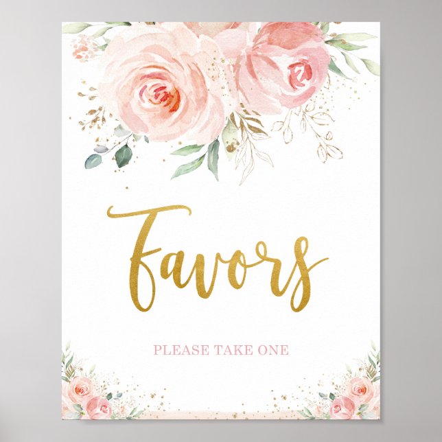 Affiche Panneau de Faveurs de Fleurs Rose Blush Chic avec  (Devant)
