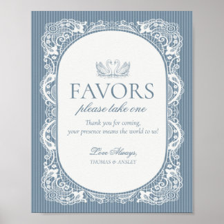 Affiche Panneau de faveurs floral vintage à dentelle bleue