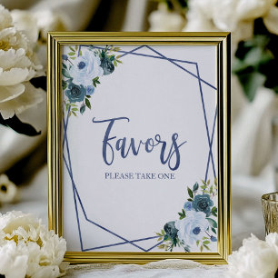 Affiche Panneau de Faveurs Florales à l'Aquarelle Bleu Pou
