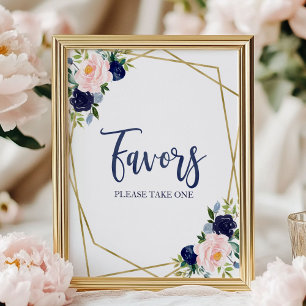 Affiche Panneau de faveurs floraux à l'aquarelle Bleu mari