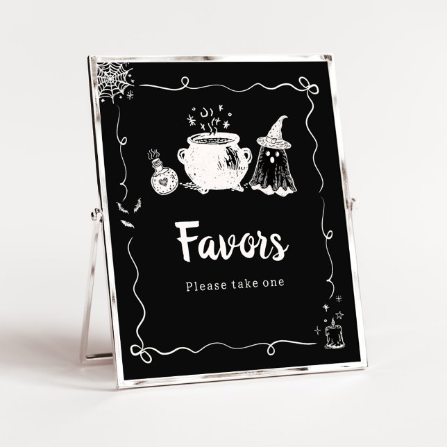 Affiche Panneau de faveurs Halloween Baby is Brewing (Hand Drawn A Baby is Brewing Baby Shower Favors Sign)