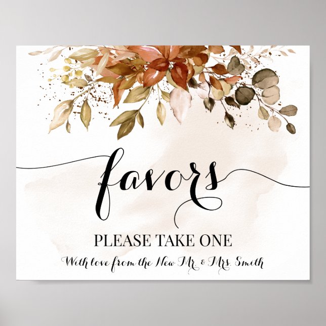 Affiche Panneau de Faveurs pour une Mariage d'Automne (Devant)