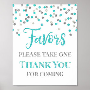 Affiche Panneau de Favors Confetti Argent Bleu pour Baby S