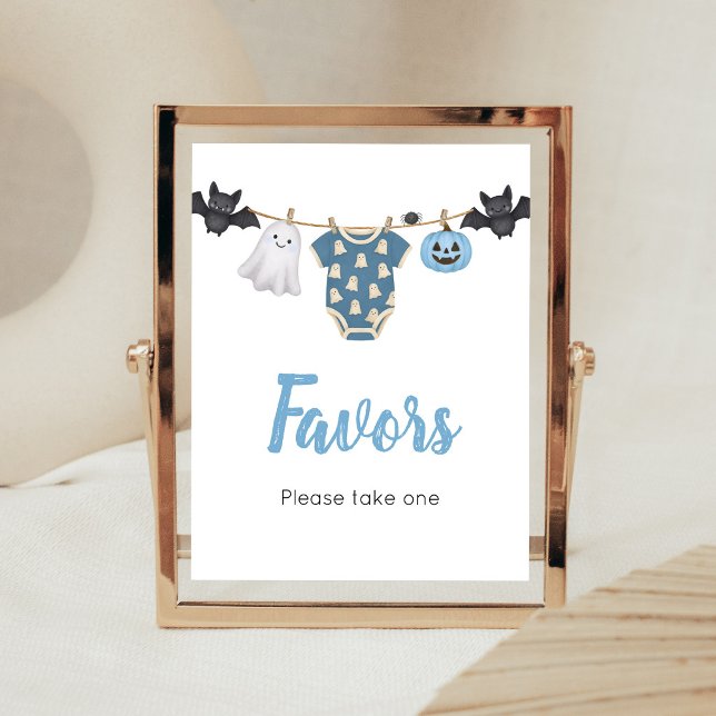Affiche Panneau de Favors de la Lessive de Petit Boo Bleu (Boy Little Boo Clothesline Baby Shower Favors Sign)