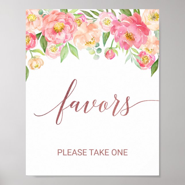 Affiche Panneau de Favors en Or Rose avec Fleurs de Pêcher (Devant)