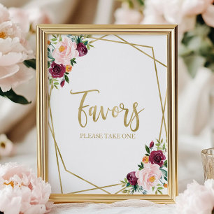 Affiche Panneau de Favors Floral Bourgogne Rosé