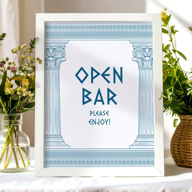 Affiche Panneau de fête Blue Open Bar avec temple élégant (Créateur téléchargé)