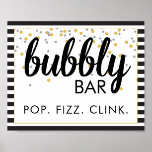 Affiche Panneau de fête Bubbly Bar noir et or