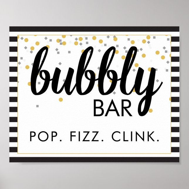 Affiche Panneau de fête Bubbly Bar noir et or (Devant)