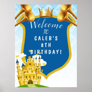 Affiche Panneau de fête d'anniversaire Blue Gold Royal Pri