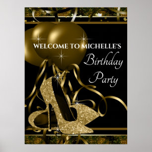 Affiche Panneau de fête d'anniversaire chaussure à talon h